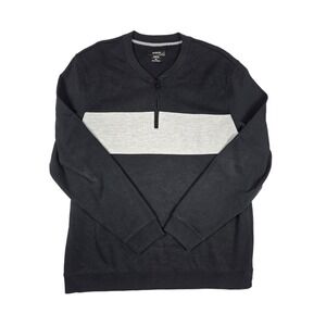 Alfani Stretch Tech Black & Gray Striped 1/4 Zip Pullover Sweater Men's Size 2XL